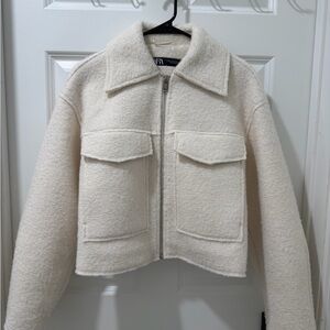 Zara Women's Bouclé Jacket in Cream/Off White